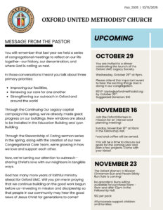Fall 2025 newsletter for Oxford United Methodist Church