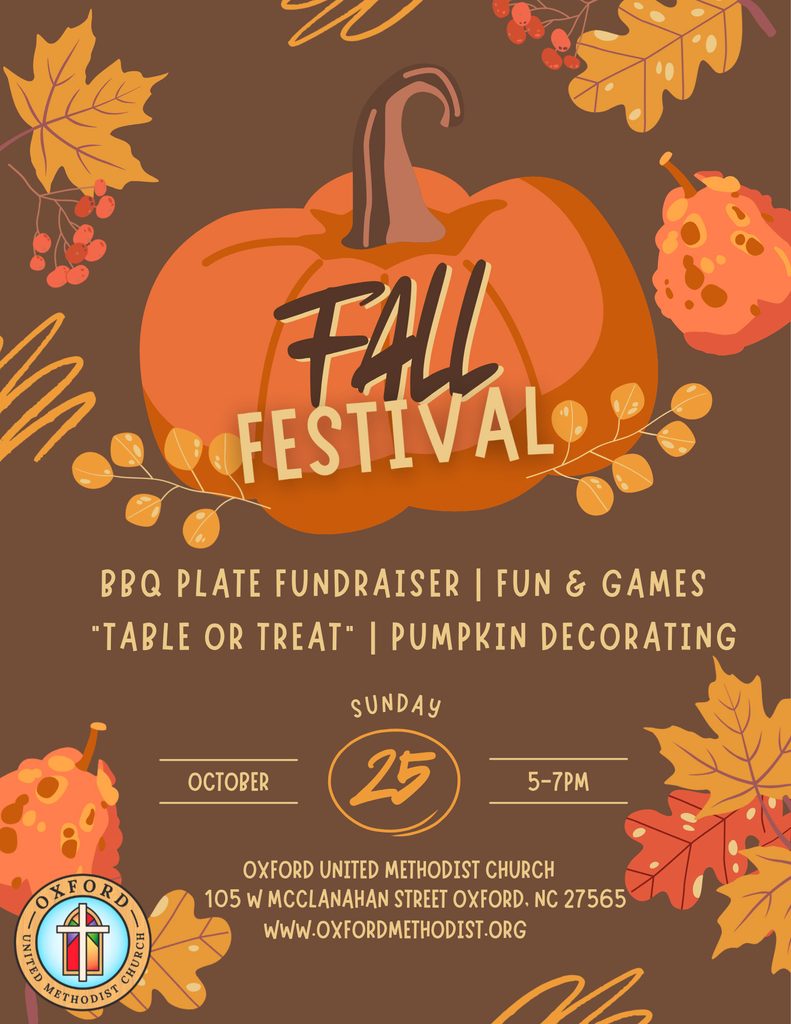 Fall Festival at Oxford United Methodist Church - Sunday, October 25th 5-7 pm